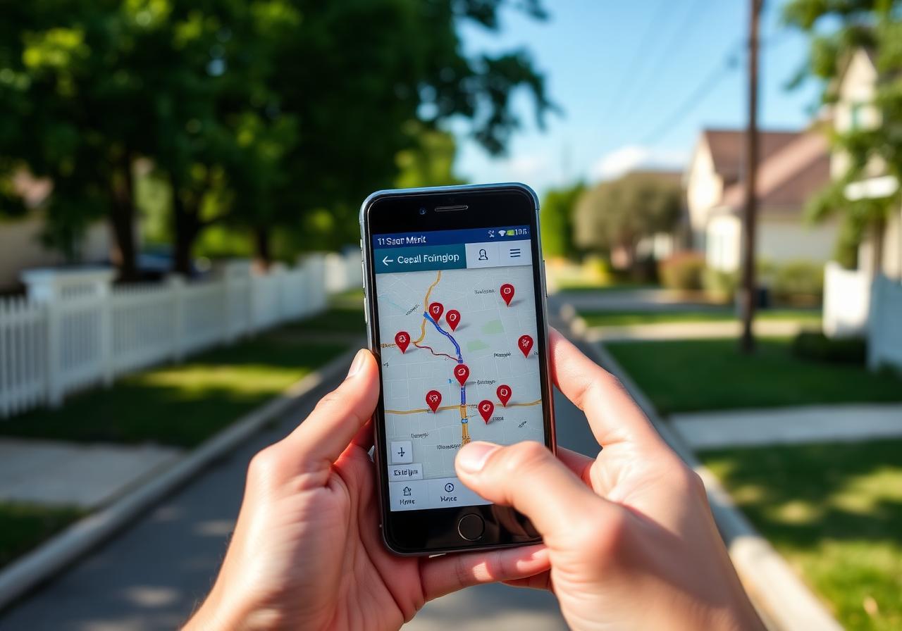 Phone showing GPS tracking map of flyer delivery routes